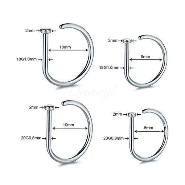 Daweys DS5982 Stylish D-Shaped Nose Ring Elegance Piercing Classic Clicker - Immagine 4