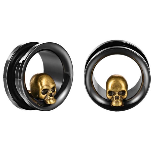 Daweys Ear Gauges Piercing Black Ear Tunnels Skull Plugs Stainless Steel Screw Earrings