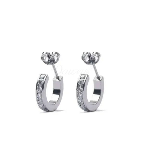 Daweys DSES004 Titanium Half-Hoop Earrings with Blue Gemstones, Hypoallergenic Piercing Jewelry - Immagine 2