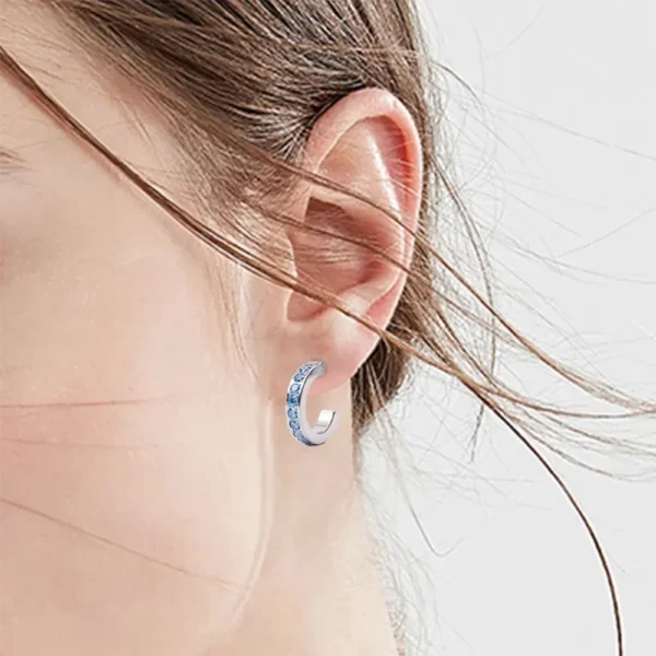 Daweys DSES004 Titanium Half-Hoop Earrings with Blue Gemstones, Hypoallergenic Piercing Jewelry - Immagine 3