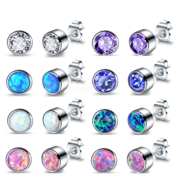 Daweys DSES006 G23 Style New Crystal Opal Ear Stud Earrings Titanium Alloy Piercing Jewelry