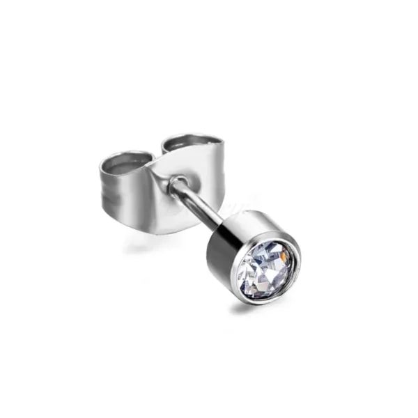 Daweys DSES009 Titanium Butterfly Clip Cylindrical Zircon Stud Earrings Hypoallergenic Piercing Pin Jewelry