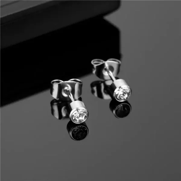 Daweys DSES009 Titanium Butterfly Clip Cylindrical Zircon Stud Earrings Hypoallergenic Piercing Pin Jewelry - Immagine 2