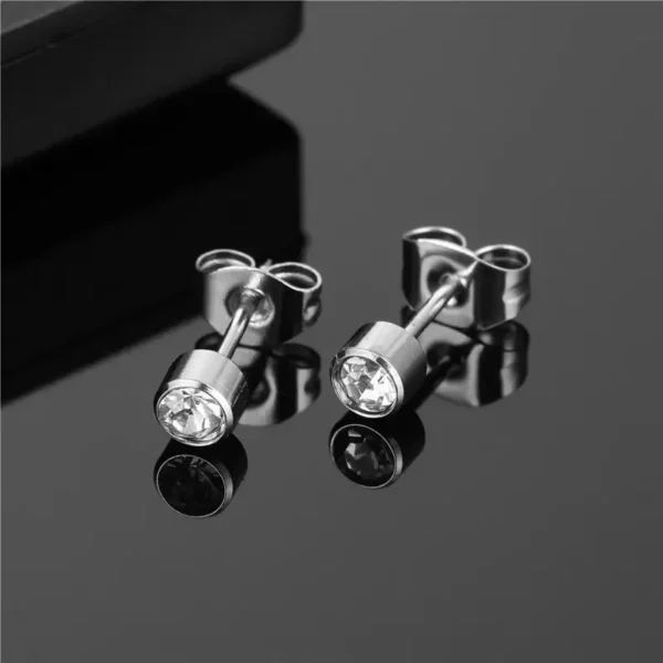 Daweys DSES009 Titanium Butterfly Clip Cylindrical Zircon Stud Earrings Hypoallergenic Piercing Pin Jewelry - Immagine 3