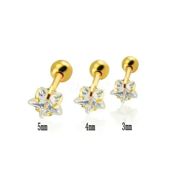 Daweys DSES011 Titanium Ball & Star Zircon Stud Earrings Hypoallergenic Stylish Piercing Jewelry - Immagine 3