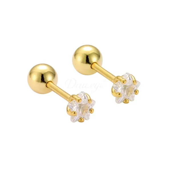 Daweys DSES011 Titanium Ball & Star Zircon Stud Earrings Hypoallergenic Stylish Piercing Jewelry - Immagine 2