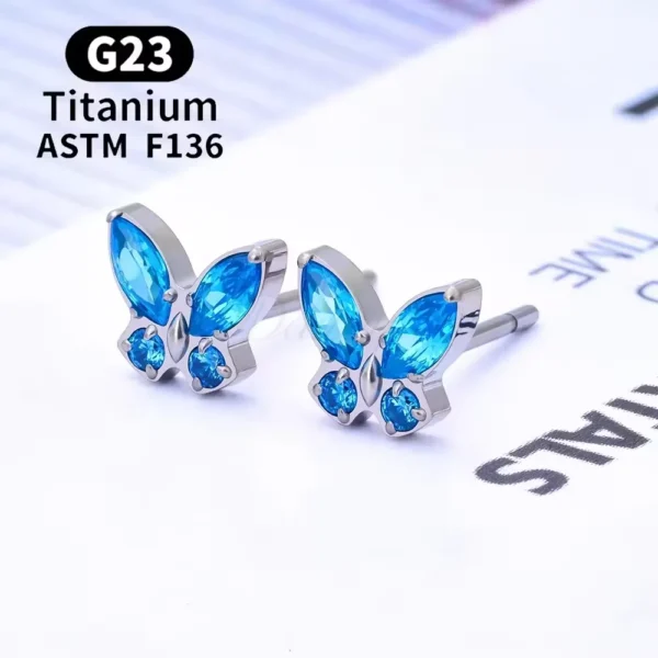Daweys DSES012 Titanium Butterfly Zircon Stud Earrings Piercing Pin Ear Hoop Jewelry - Immagine 3