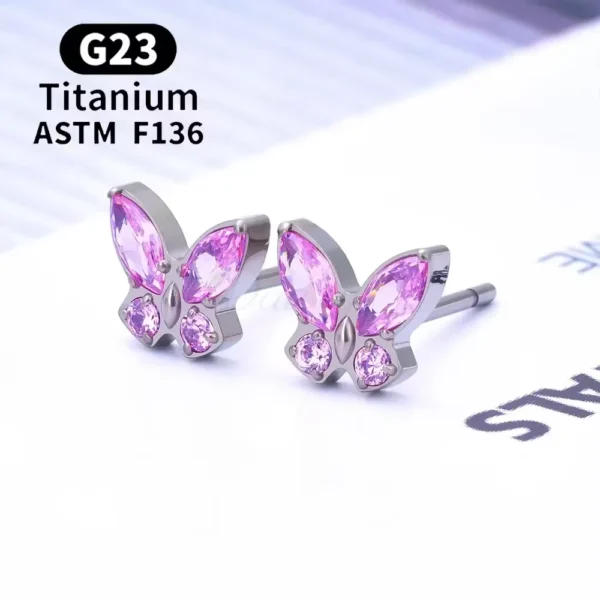 Daweys DSES012 Titanium Butterfly Zircon Stud Earrings Piercing Pin Ear Hoop Jewelry - Immagine 4