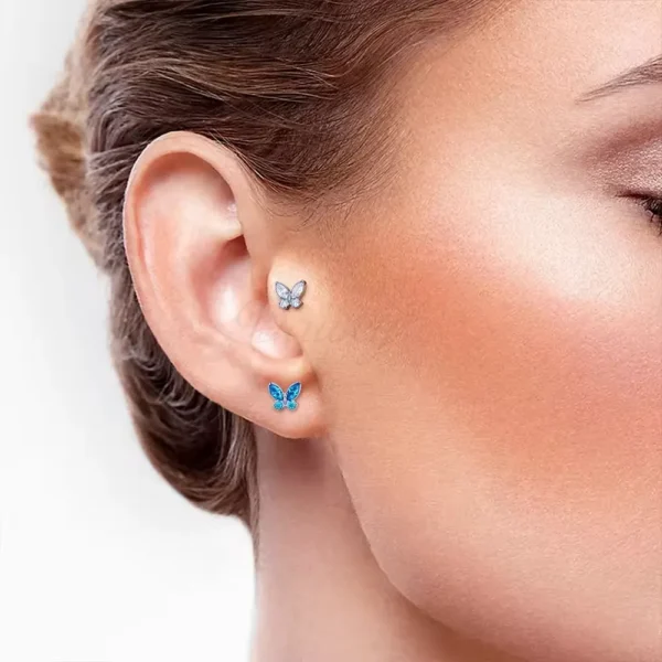 Daweys DSES012 Titanium Butterfly Zircon Stud Earrings Piercing Pin Ear Hoop Jewelry - Immagine 6