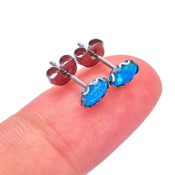 Daweys DSES015 Titanium Stud Earrings with Colorful Oval Gemstone Inlay Piercings - Immagine 4