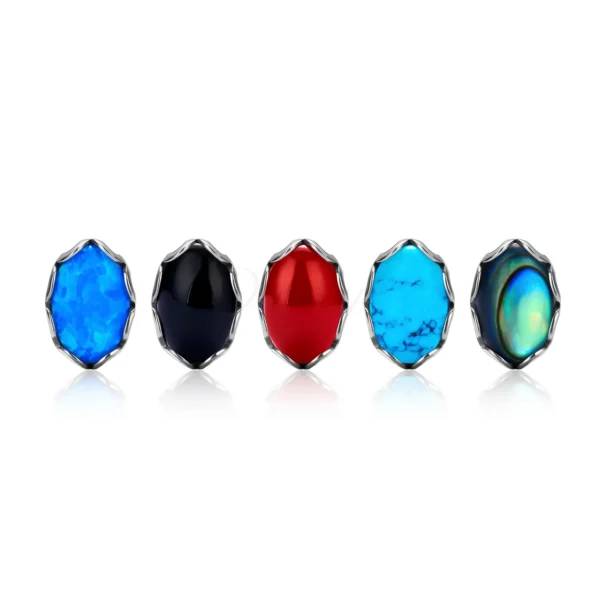 Daweys DSES015 Titanium Stud Earrings with Colorful Oval Gemstone Inlay Piercings - Immagine 3