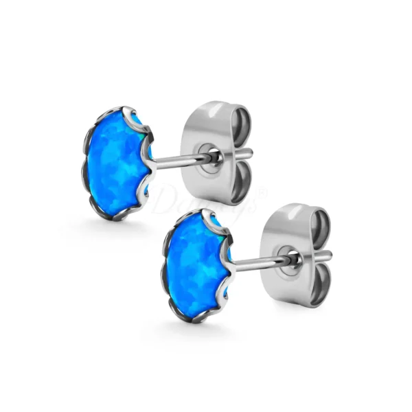 Daweys DSES015 Titanium Stud Earrings with Colorful Oval Gemstone Inlay Piercings - Immagine 2