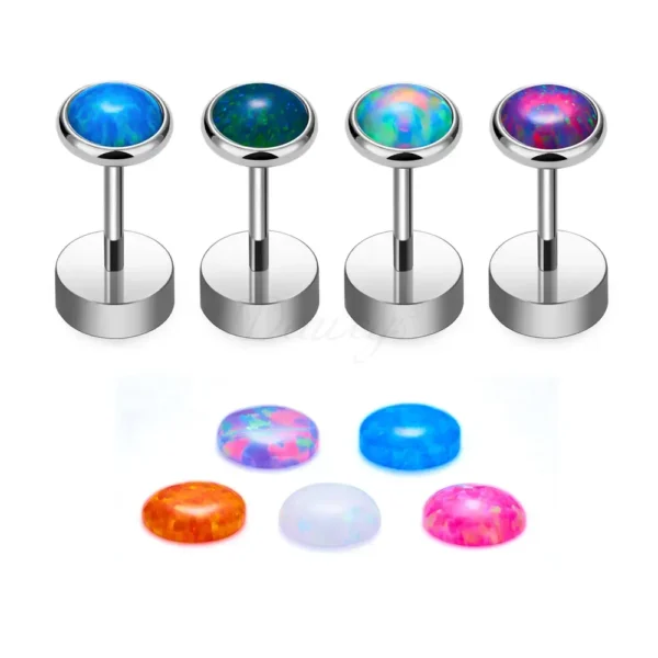Daweys DSES016 Titanium Opal Stone Cluster Top Labret Hypoallergenic Ear Stud Piercings