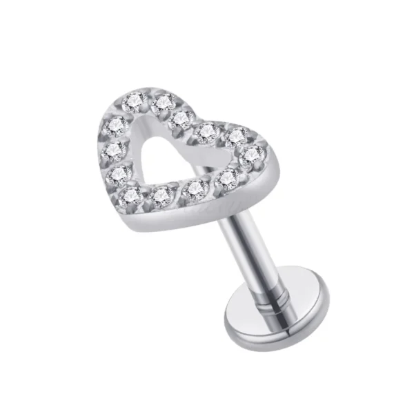Daweys DS4015 Gemstone Heart Zircon Lip Stud Tattoo Style Piercing Jewelry