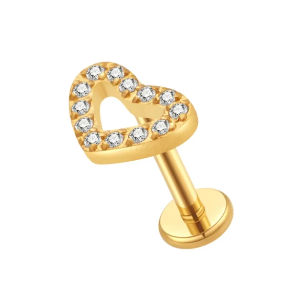 Daweys DS4015 Gemstone Heart Zircon Lip Stud Tattoo Style Piercing Jewelry - Immagine 2