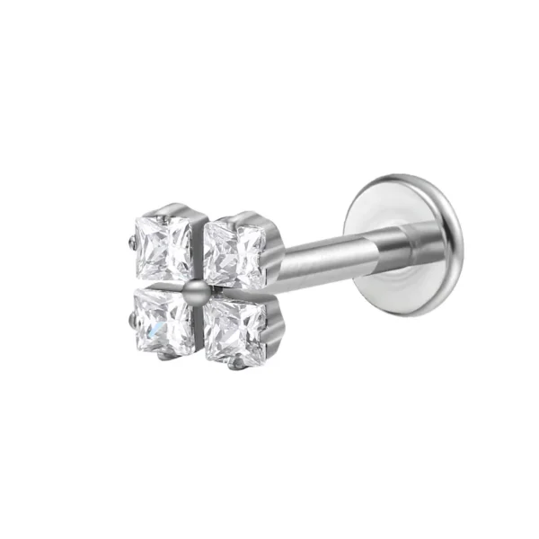 Daweys DS4151 Clover Zircon Lip Stud New Style Piercings Labrets