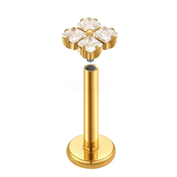 Daweys DS4151 Clover Zircon Lip Stud New Style Piercings Labrets - Immagine 2