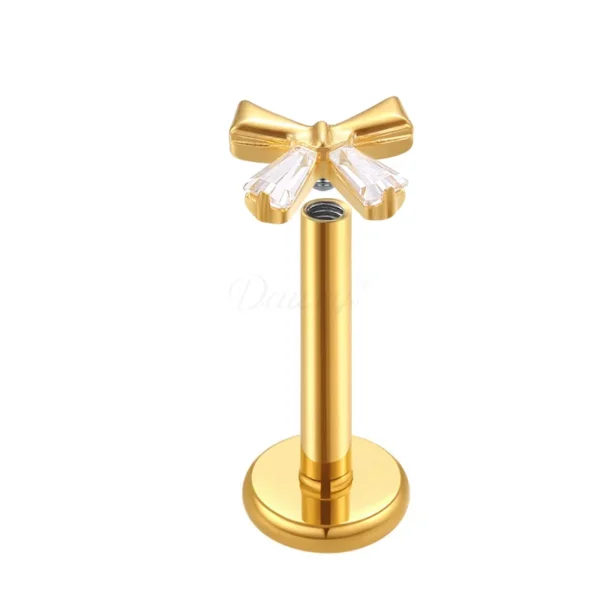 Daweys DS4175 Sparkling Bow Zircon Lip Stud Trendy piercing body jewelry - Immagine 2