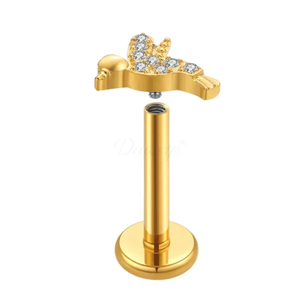 Daweys DS4180 Bird Fashion Design 5A Zircon Lip Stud Titanium Piercings - Image 2
