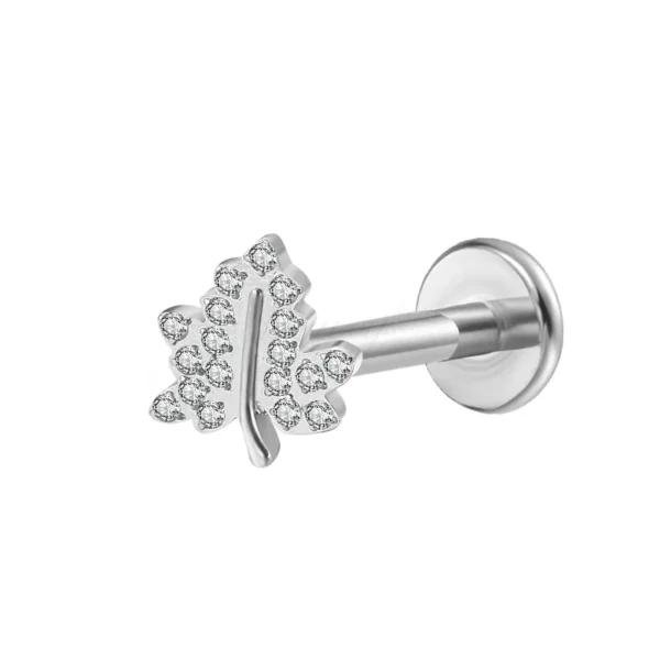 Daweys DS4181 Leaf Zircon Lip Stud Piercing Body Jewelry Labrets