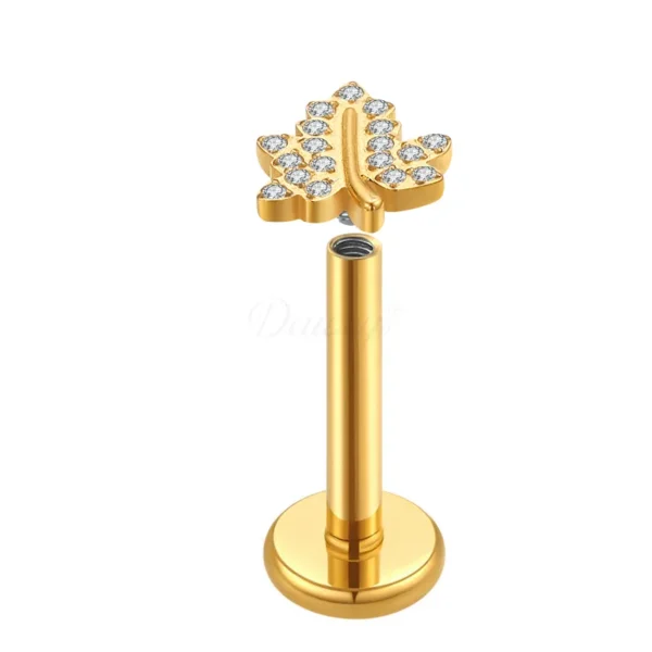 Daweys DS4181 Leaf Zircon Lip Stud Piercing Body Jewelry Labrets - Immagine 2