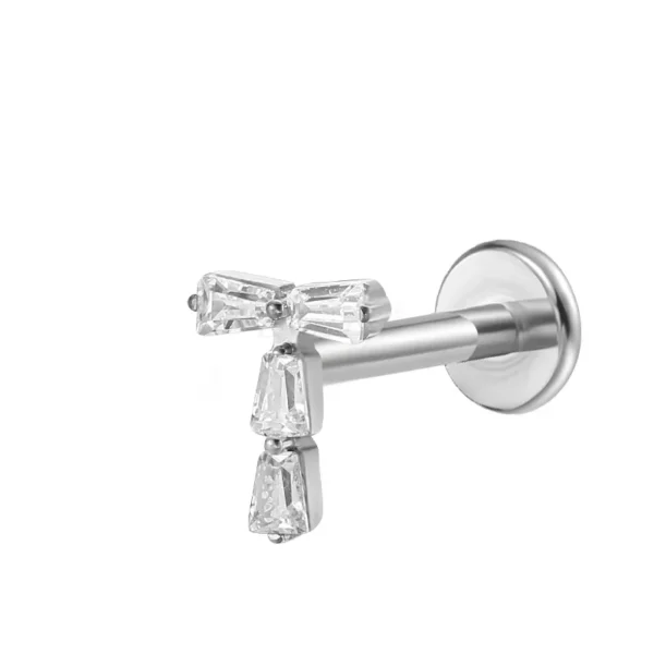 Daweys DS4184 T-Shaped Zircon Lip Stud Piercing Jewelry Labrets