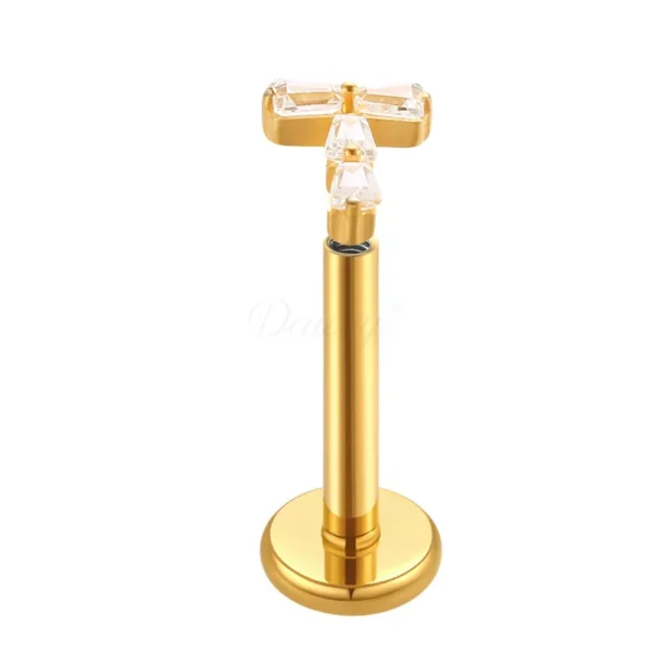 Daweys DS4184 T-Shaped Zircon Lip Stud Piercing Jewelry Labrets - Image 2
