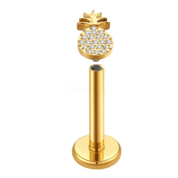 Daweys DS4186 Pineapple Zircon Lip Stud G23 Titanium Piercings - Immagine 2