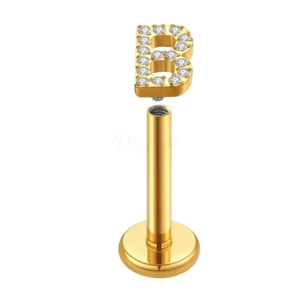 Daweys DS4194 G23 Titanium Piercing Jewelry B Shape Threaded 24K Gold Plating Labret - Bilde 2