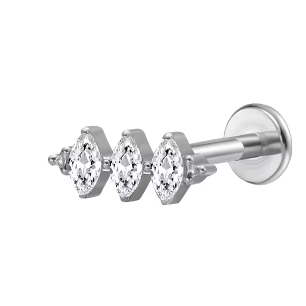 Daweys 4204 ASTM F136 Titanium 3 CZ Labret Piercing - Image 2