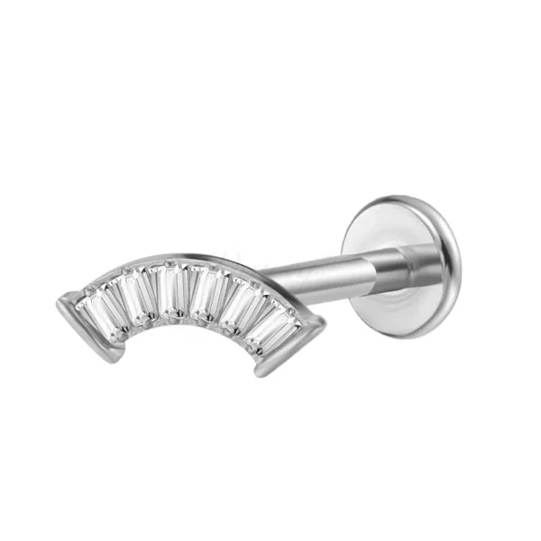 Daweys DS4208 ASTM F136 Titanium half round Shape 5A Clear Zircon Threaded Labret