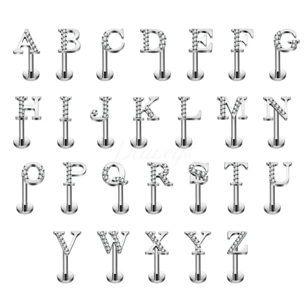 Daweys DS4268 Titanium Alphabet Lip Piercing 26 Stylish Letters Body Jewelry - Immagine 2