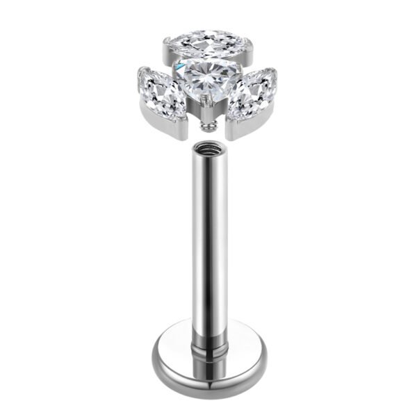 Daweys DS4255 5A Zirconia Piercing Internally Threaded Titanium Labret Lip Stud - Image 2