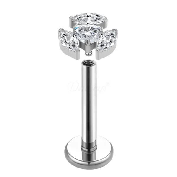 Daweys DS4255 5A Zirconia Piercing Internally Threaded Titanium Labret Lip Stud - Immagine 2