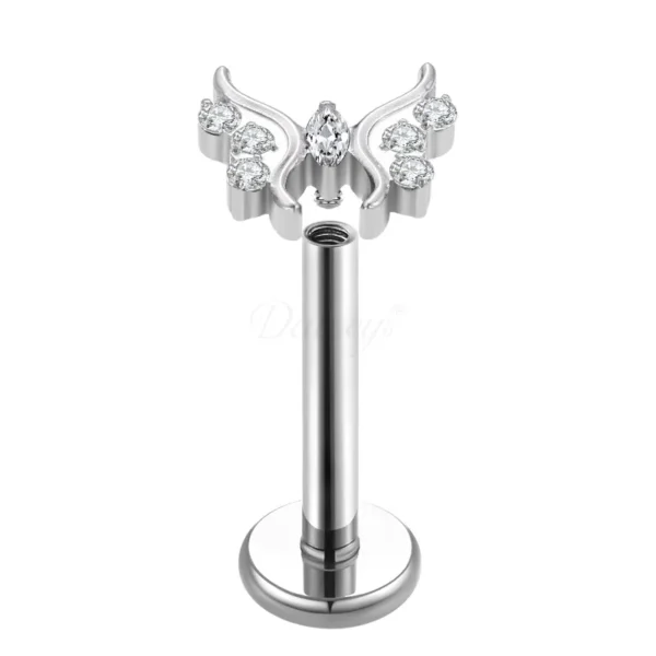 Daweys DS4261 Butterfly Zircon Wing Lip Stud Elegance in Every Detail Piercing labrets - Immagine 2