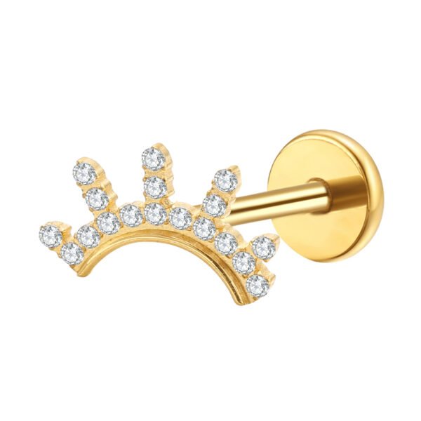 Daweys DS4265 Titanium Crown Labret Piercing – Hypoallergenic, Zircon Adorned, Stylish Gold Finish