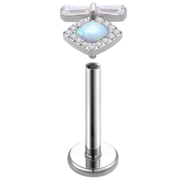 Daweys DS4266 Lip Stud - Opal and Bow Design, Gold-Plated Titanium Jewelry - Image 2