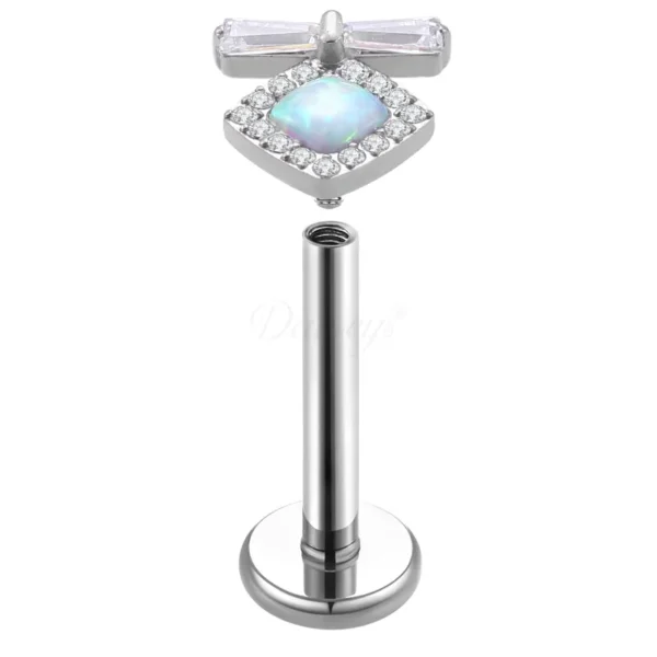 Daweys DS4266 Lip Stud Opal and Bow Design 18K Gold-Plated Titanium Jewelry Piercings - Image 2
