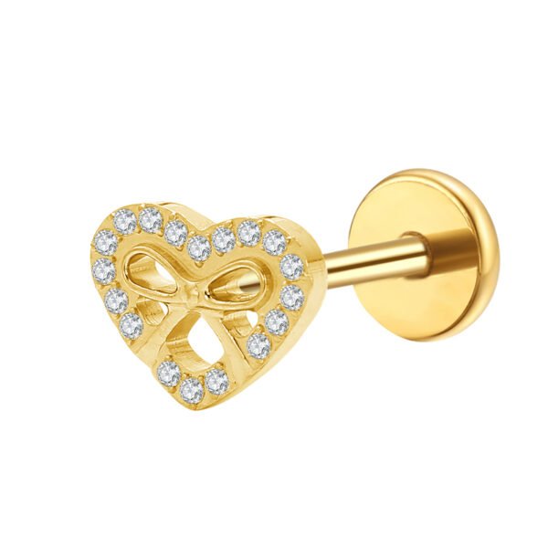 Daweys DS4267 Lip Stud - Heart and Bow Design, Gold-Plated Titanium Jewelry