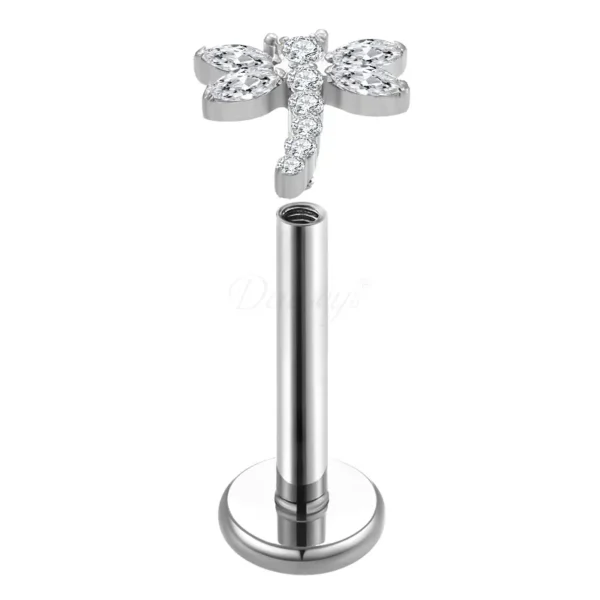 Daweys DS4269 Dragonfly Zircon Lip Piercing – Elegant Titanium with Sparkling Zircon Detail - Immagine 2