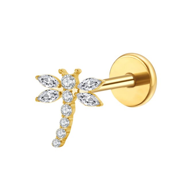 Daweys DS4269 Dragonfly Zircon Lip Piercing – Elegant Titanium with Sparkling Zircon Detail