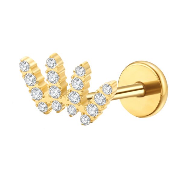 Daweys DS4271 Zircon Lip Stud – Gold Plated Elegant Jewelry with Triple Crown Design