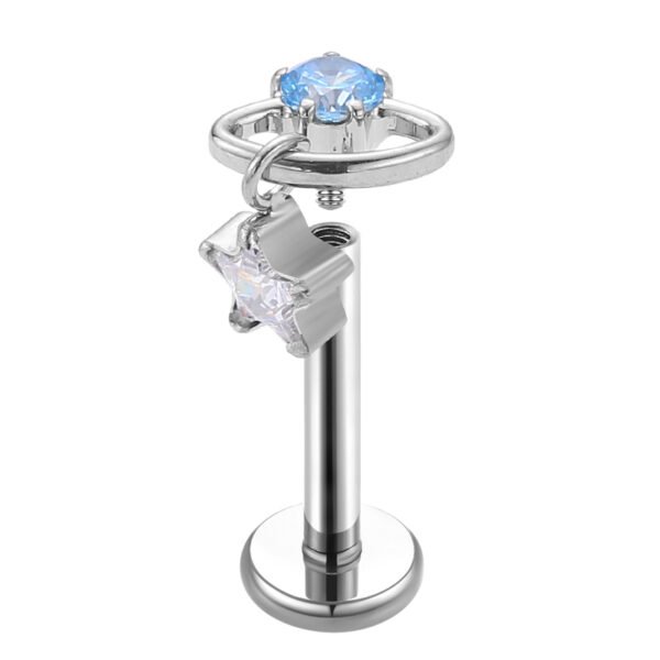 Daweys DS4272 Zircon Lip Stud – Gold Plated Jewelry with Star Charm and Blue Accent - Image 2