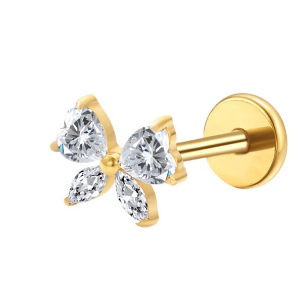 Daweys DS4273 Gold Butterfly Labret Stud with Sparkling Cubic Zirconia Stones