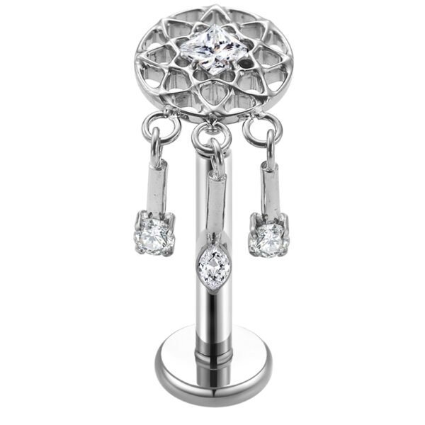 Daweys DS4274 Gold Dangle Labret Stud with Intricate Design and Sparkling Zirconia Charms - Image 2