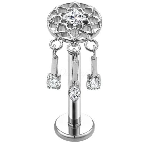 Daweys DS4274 Gold Dangle Labret Stud with Intricate Design and Sparkling Zirconia Charms - Bild 2