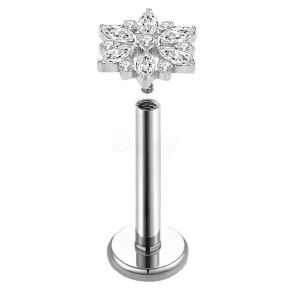 Daweys DS4275 F136 Titanium Flower Lip Piercing with 5A Zircon Elegant Lip Jewelry Studs - Bild 2