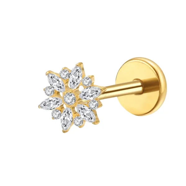 Daweys DS4275 F136 Titanium Flower Lip Piercing with 5A Zircon Elegant Lip Jewelry Studs