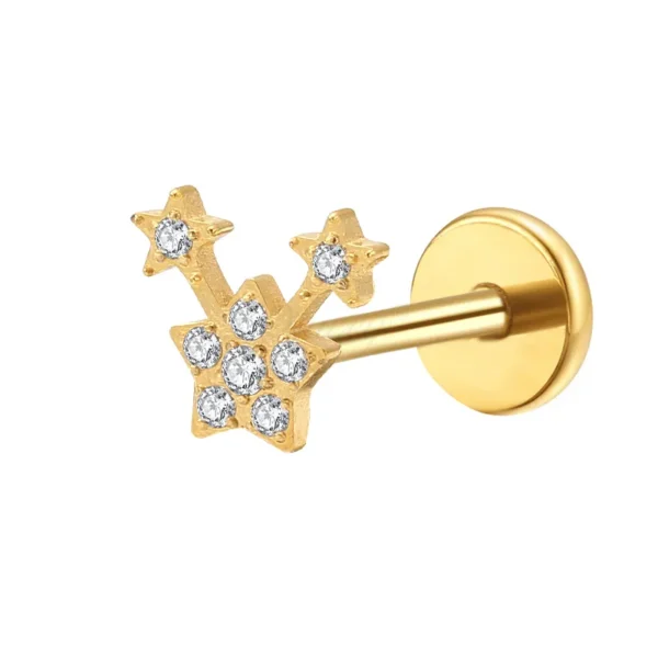 Daweys DS4278 Gold Star Cluster Lip Piercing, CZ Stones, Surgical Steel, Trendy Lip Jewelry