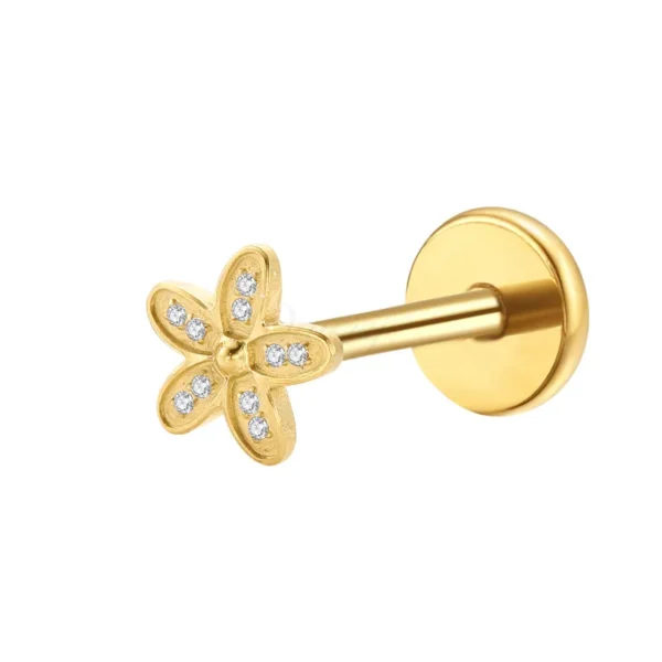 Daweys DS4280 Stud di labbro zircone in titanio con design dei fiori e accenti di diamanti eleganti, Ipoallergenico